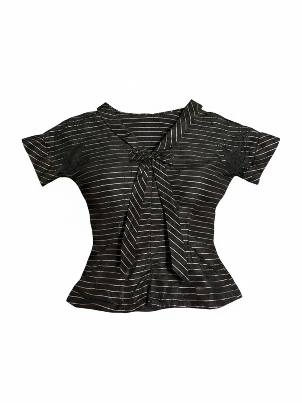 Vintage Women’s Black Striped Tie-Neck Top